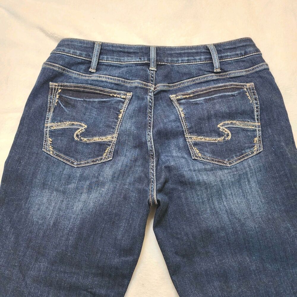 Silver Jeans Womens W32 x L22 Avery Capri Mid Rise Super Stretch Dark Wash Blue - Picture 8 of 10